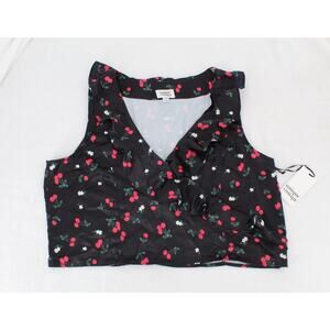 Unique Vintage Cherry Sleeveless Wrap Ruffles Side Zip Top X-Large
